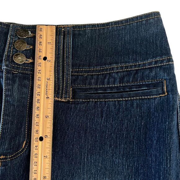 Zoey Beth Denim Mini Skirt Y2K‎ Low Rise Dark Wash Pockets Women's L Stretch - Picture 5 of 9